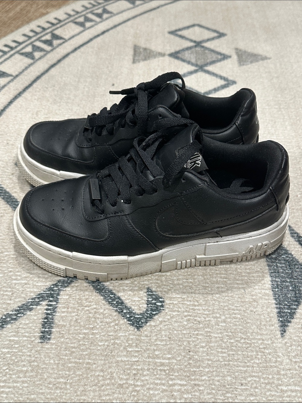 Nike Platform Black Leather Low-Top Sneakers with White Sole
